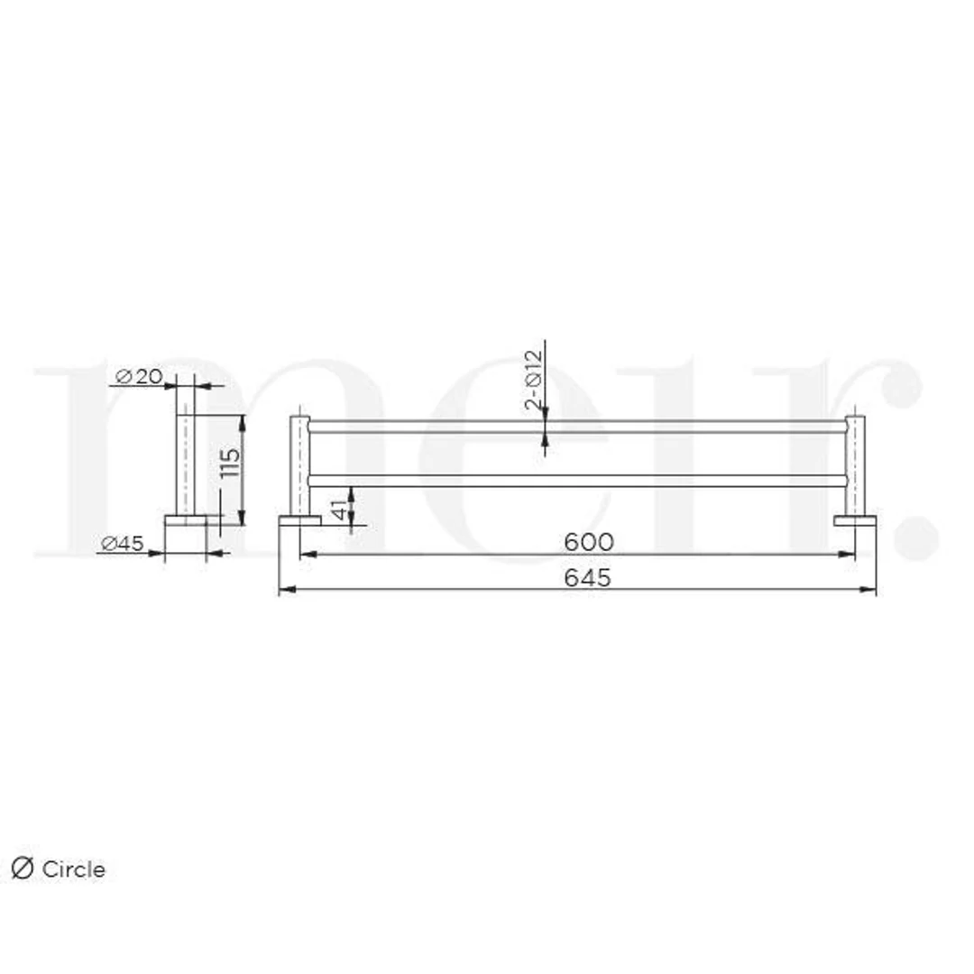 Meir Round Double Towel Rail 600mm Brushed Nickel - Image 5