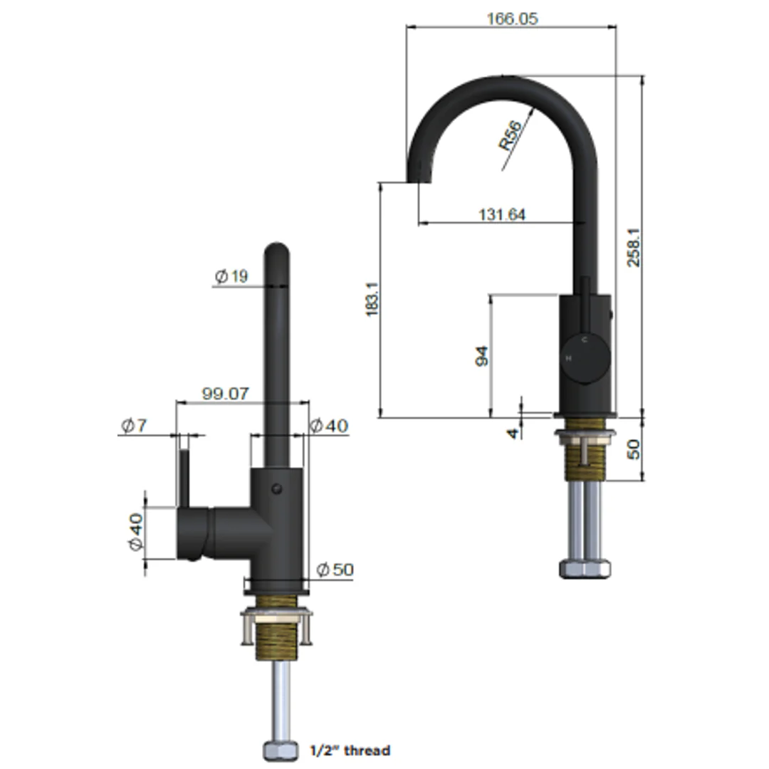 Meir Round Gooseneck Basin Mixer With Cold Start Matte Black - Image 2