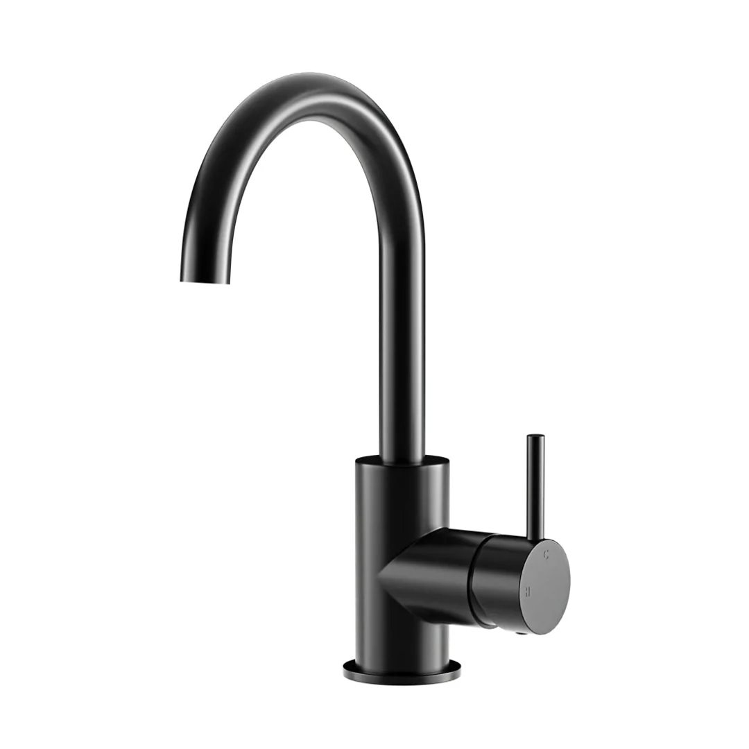 Meir Round Gooseneck Basin Mixer With Cold Start Matte Black - Image 4