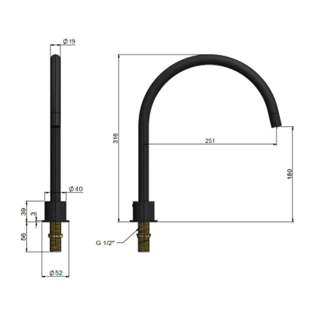 Meir Round High Rise Swivel Hob Spout Matte Black - Image 3