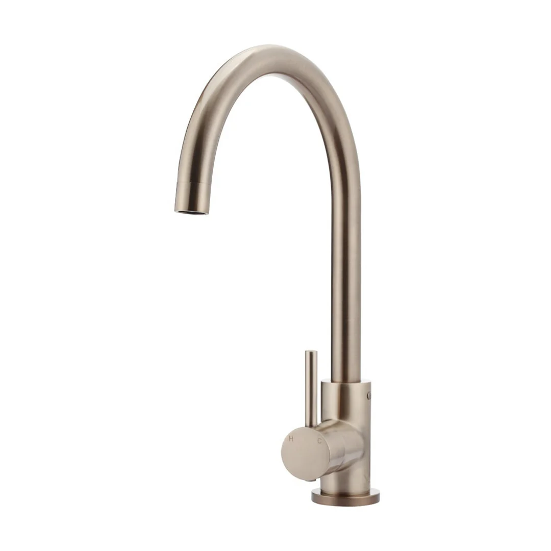 Meir Round Gooseneck Kitchen Mixer Tap Champagne - Image 2