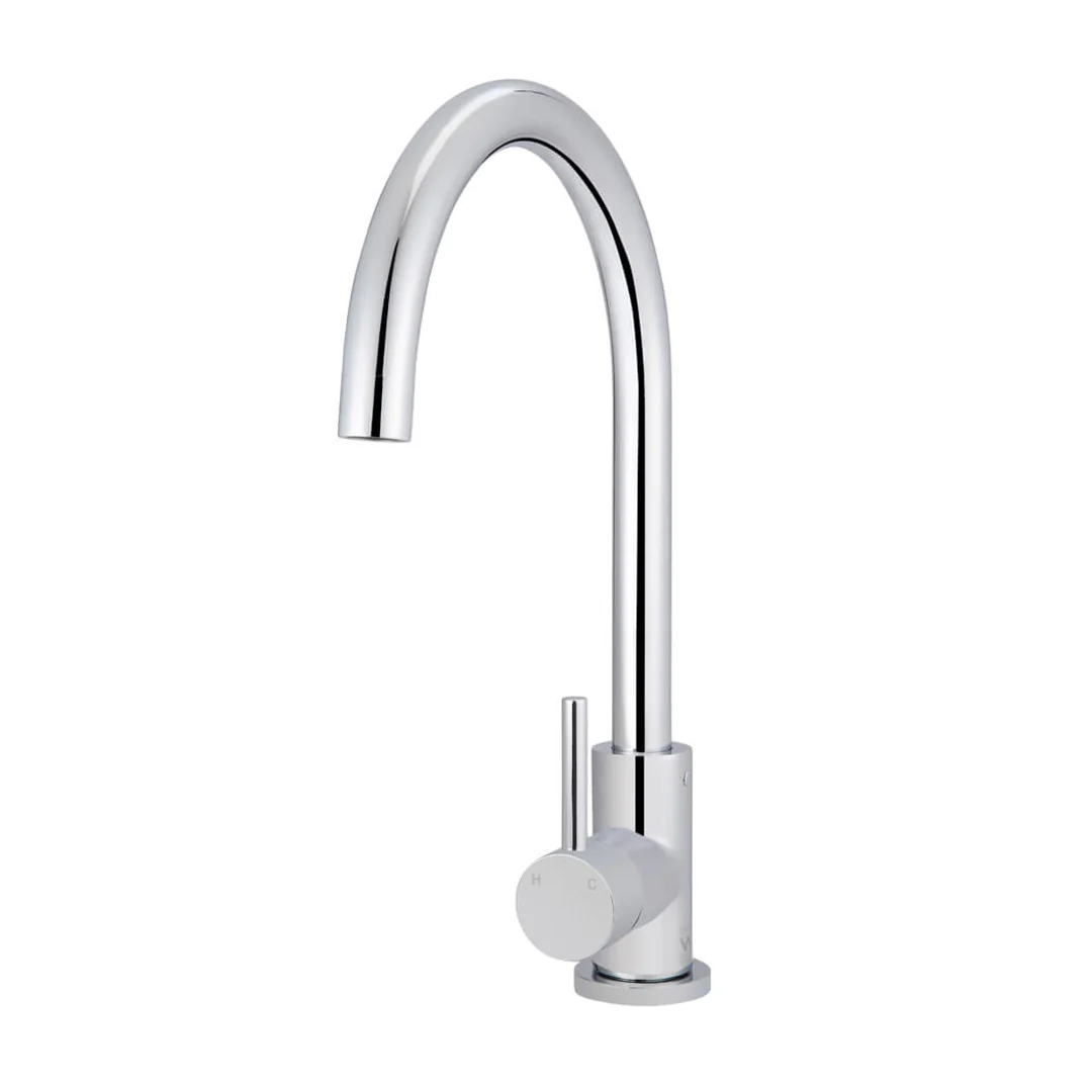 Meir Round Gooseneck Kitchen Mixer Tap Polished Chrome - Image 2