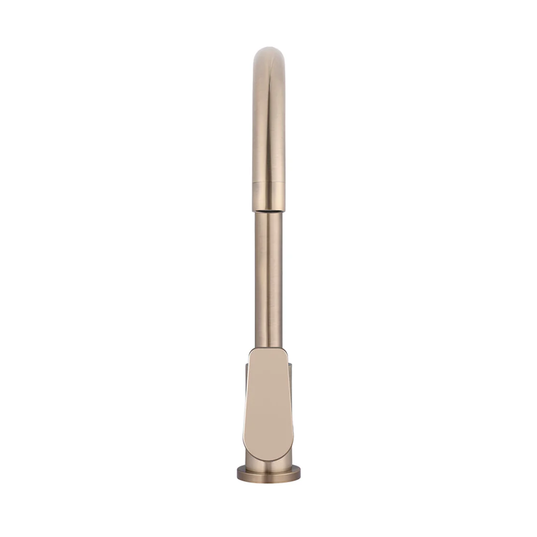 Meir Round Paddle Gooseneck Kitchen Mixer Tap Champagne - Image 4