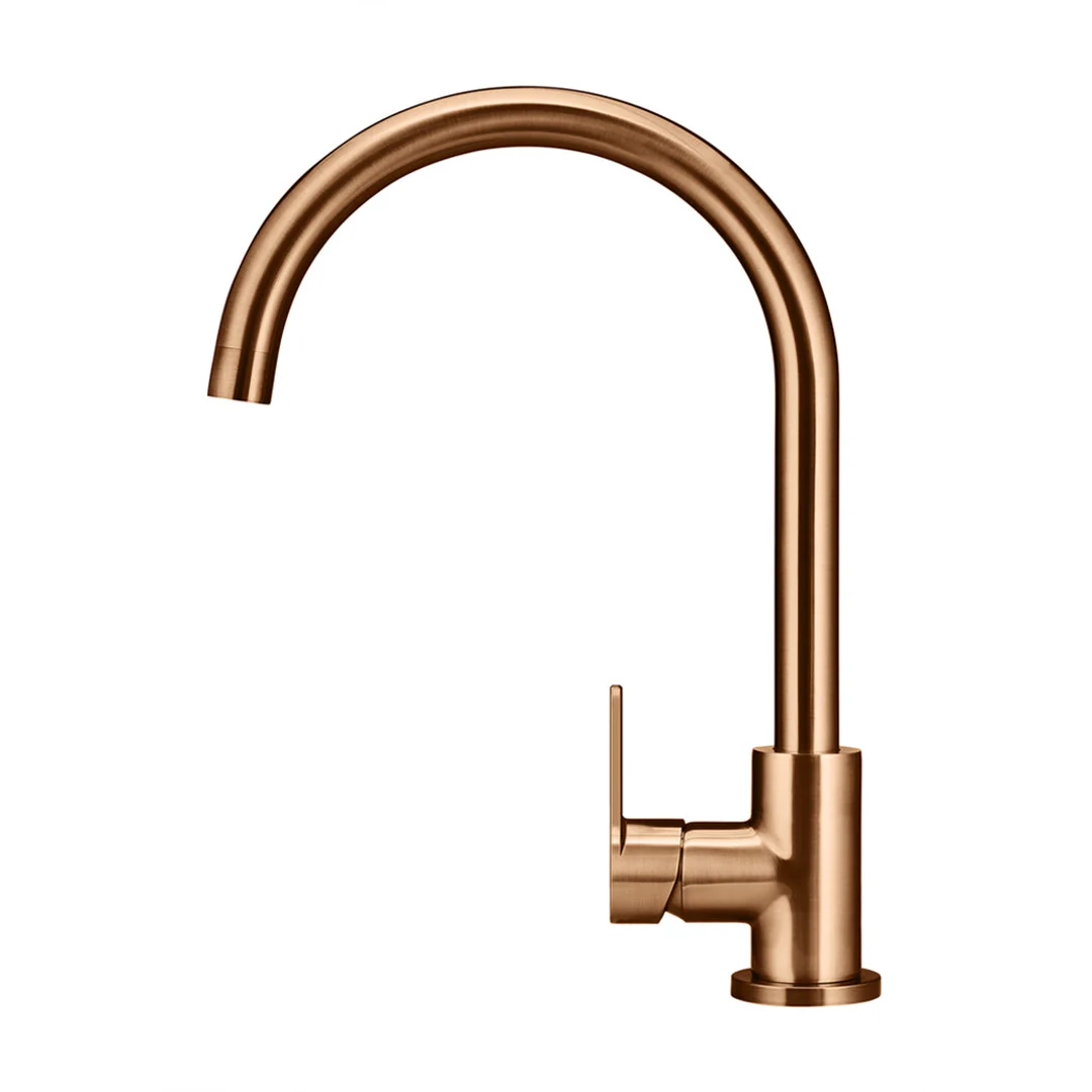 Meir Round Paddle Gooseneck Kitchen Mixer Tap Lustre Bronze - Image 3