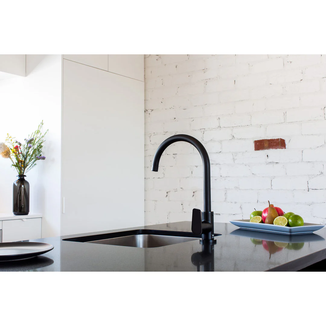 Meir Round Paddle Gooseneck Kitchen Mixer Tap Matte Black - Image 5