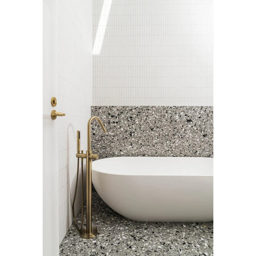 Meir Round Pinless Freestanding Bath Spout And Hand Shower Tiger Bronze - Image 5