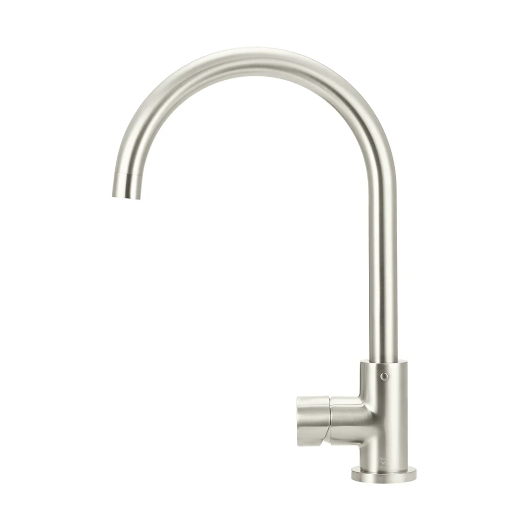 Meir Round Pinless Gooseneck Kitchen Mixer Tap Brushed Nickel - Image 3