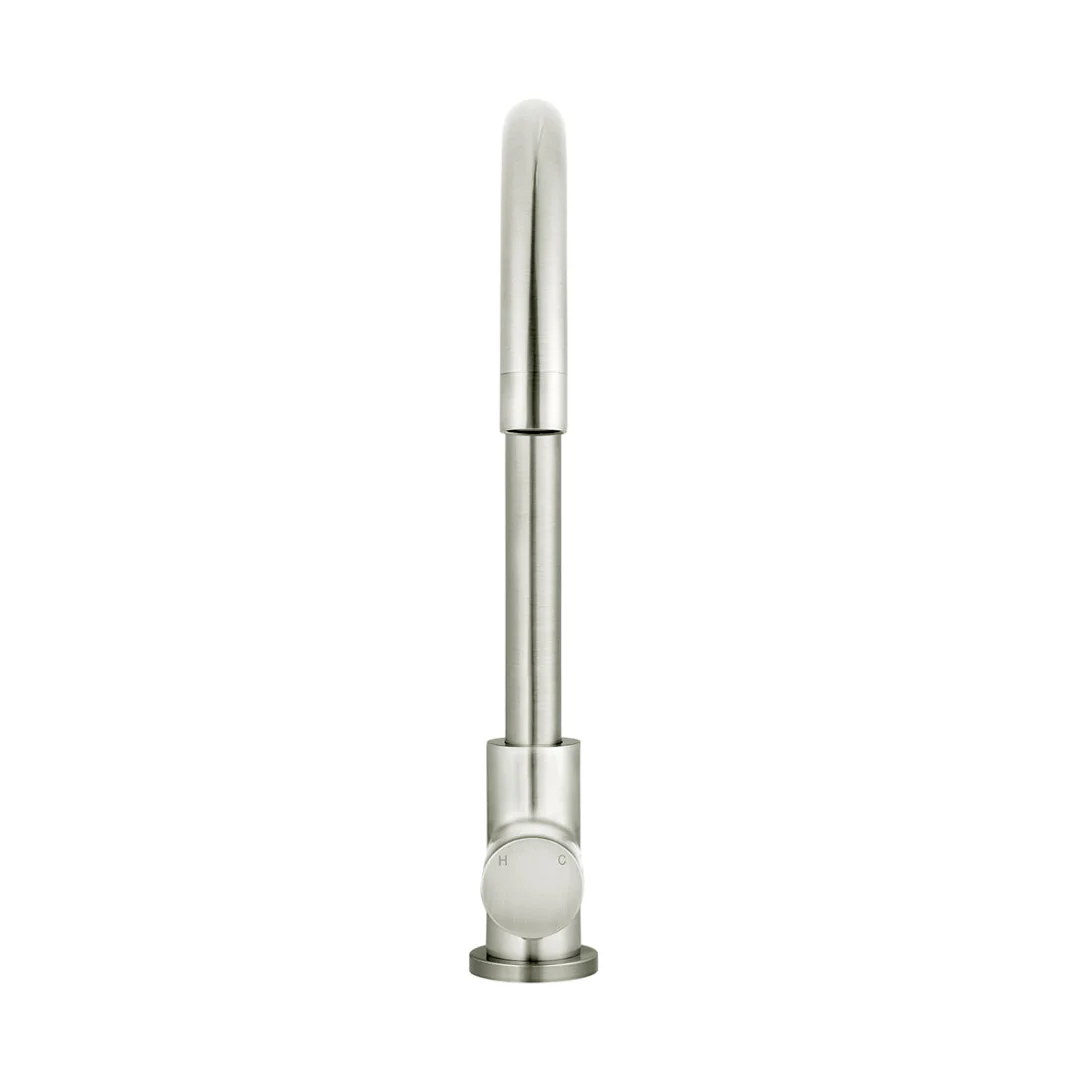 Meir Round Pinless Gooseneck Kitchen Mixer Tap Brushed Nickel - Image 4