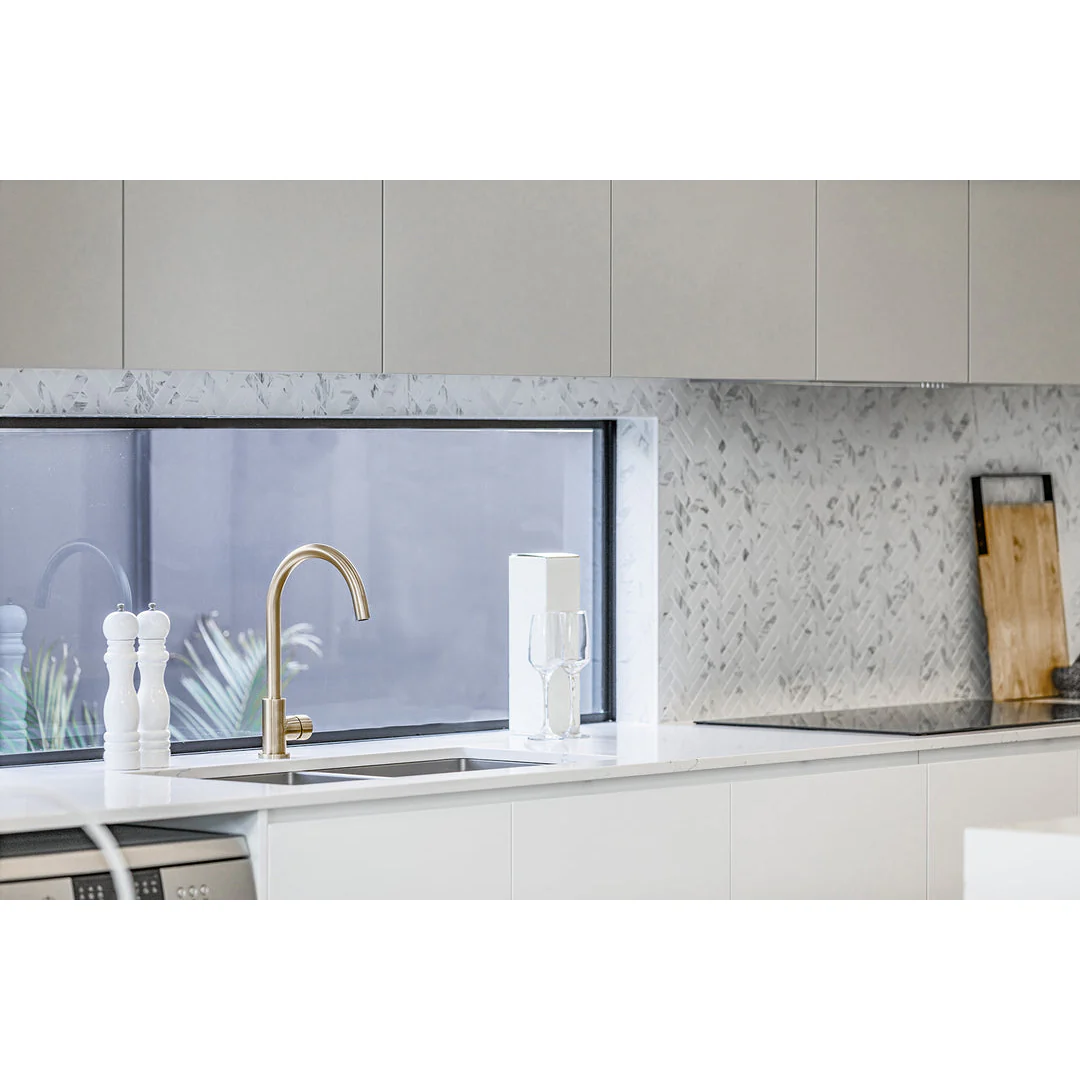 Meir Round Pinless Gooseneck Kitchen Mixer Tap Brushed Nickel - Image 5