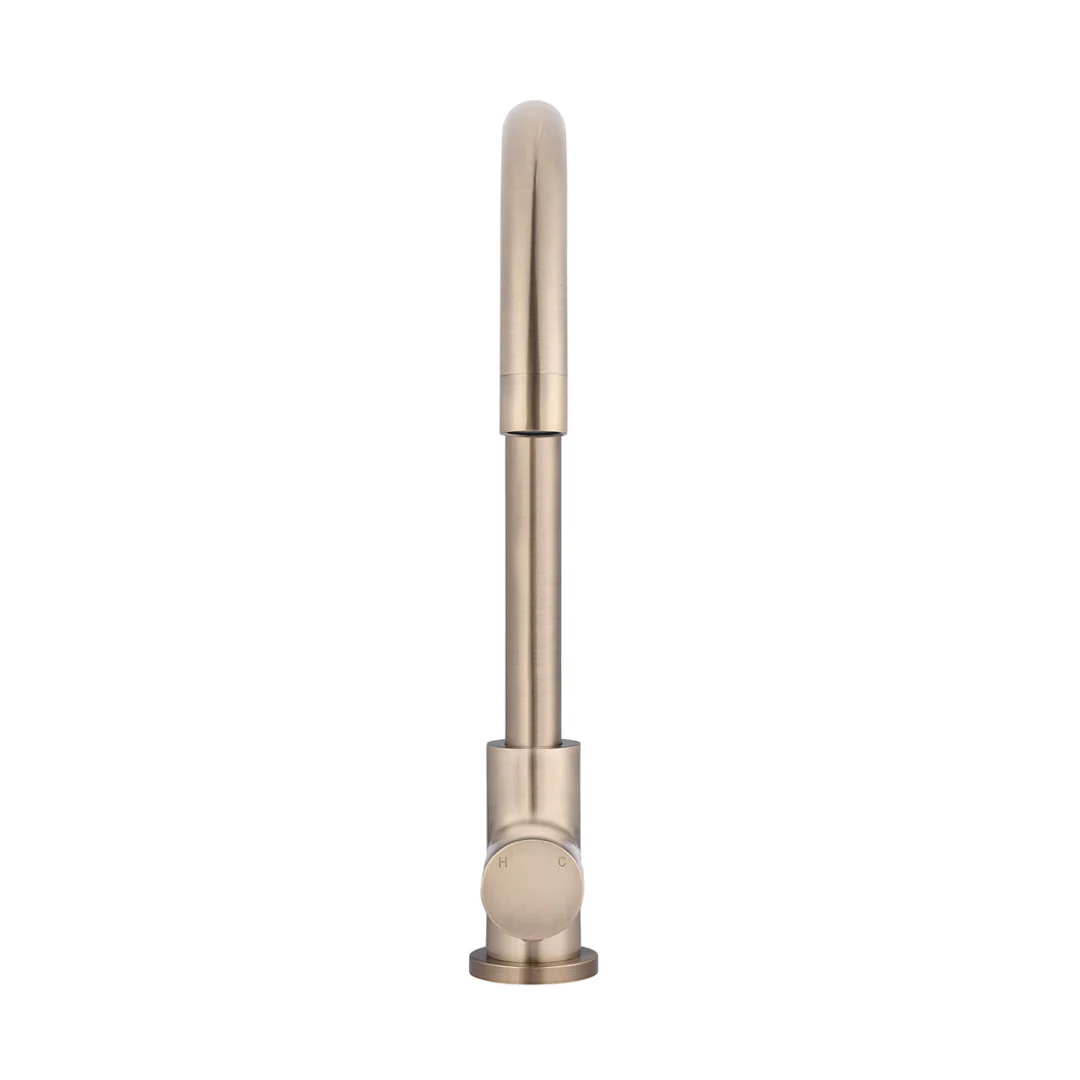 Meir Round Pinless Gooseneck Kitchen Mixer Tap Champagne - Image 4
