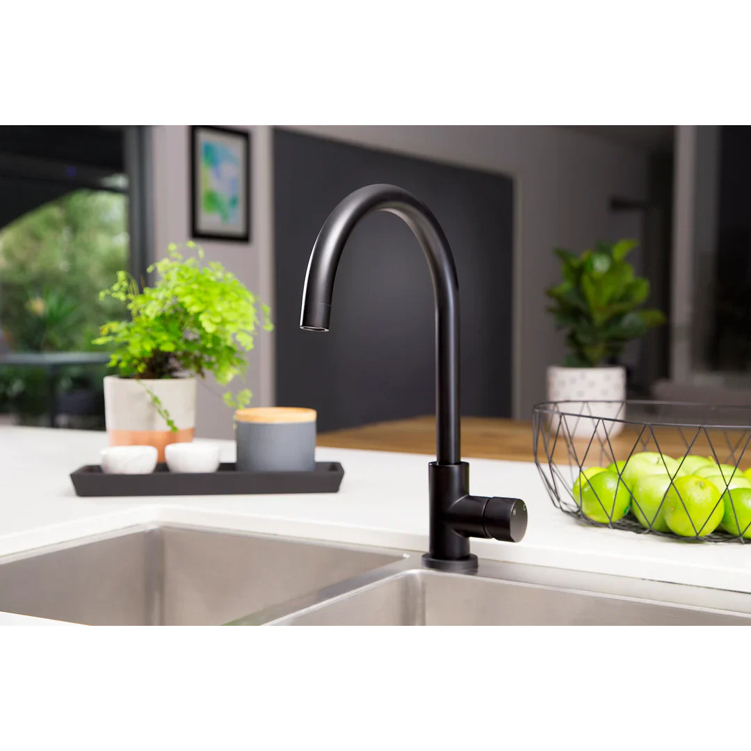 Meir Round Pinless Gooseneck Kitchen Mixer Tap Matte Black - Image 5