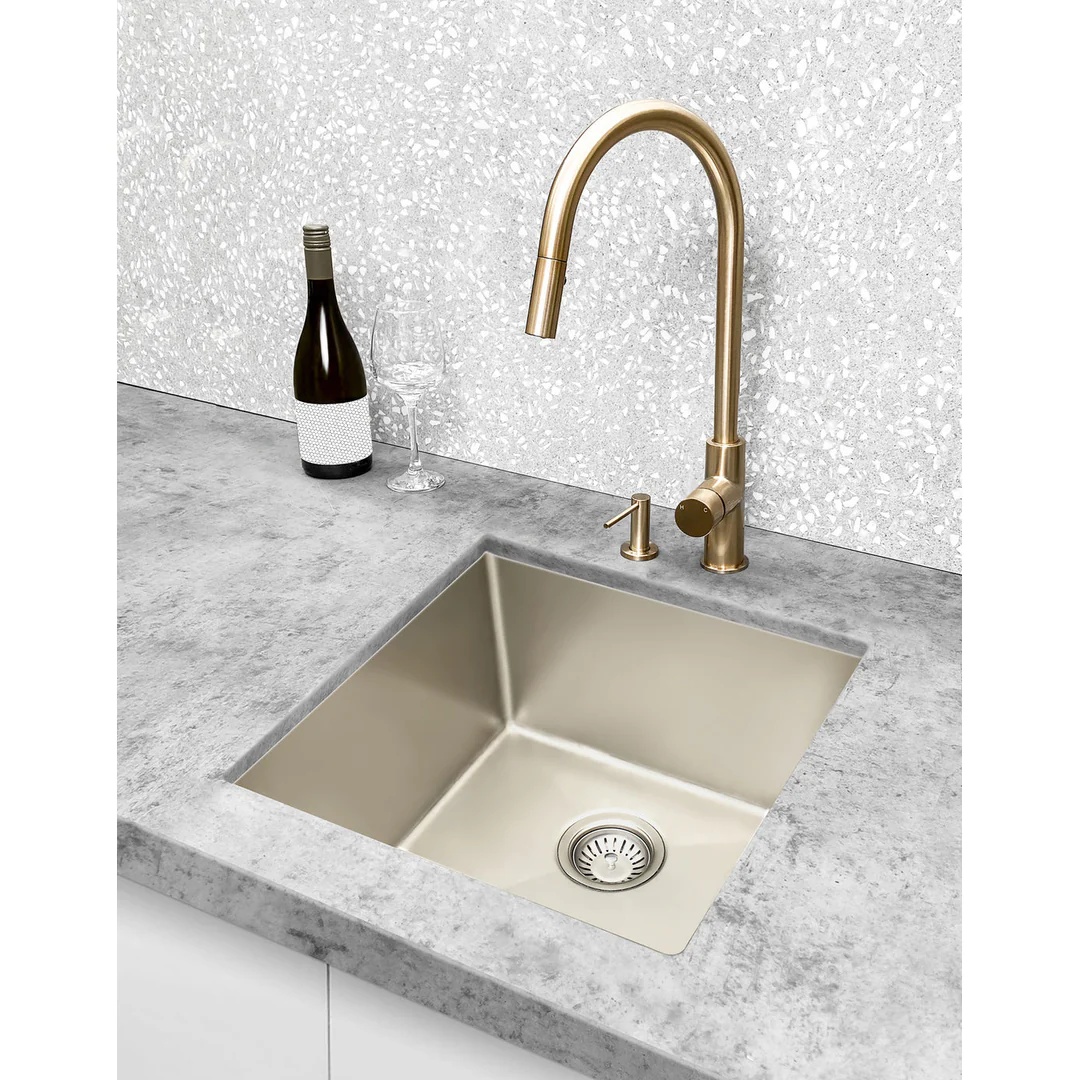 Meir Round Pinless Piccola Pull Out Kitchen Mixer Tap Champagne - Image 6
