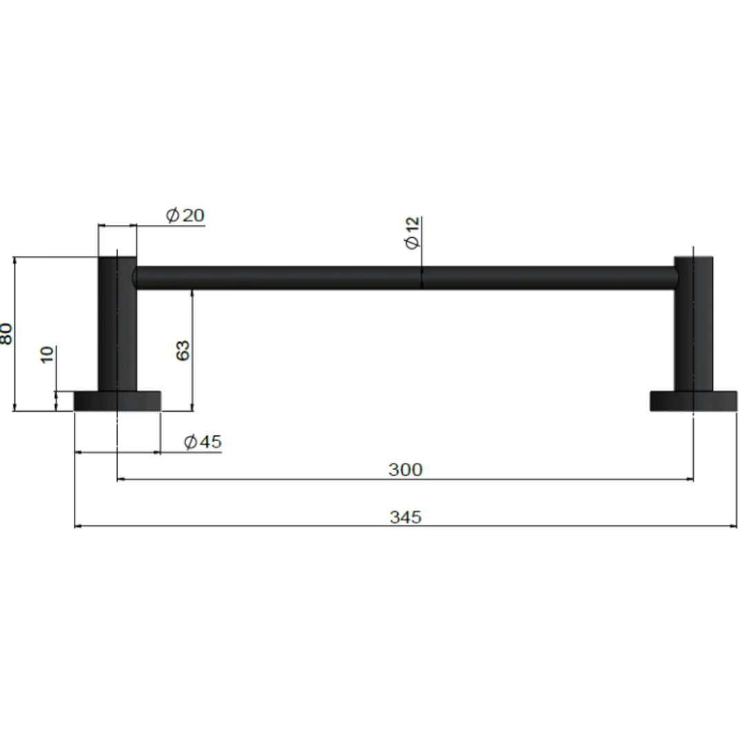 Meir Round Single Towel Rail 300Mm Matte Black - Image 2