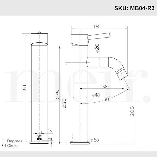 Meir Round Tall Curved Basin Mixer Champagne - Image 10