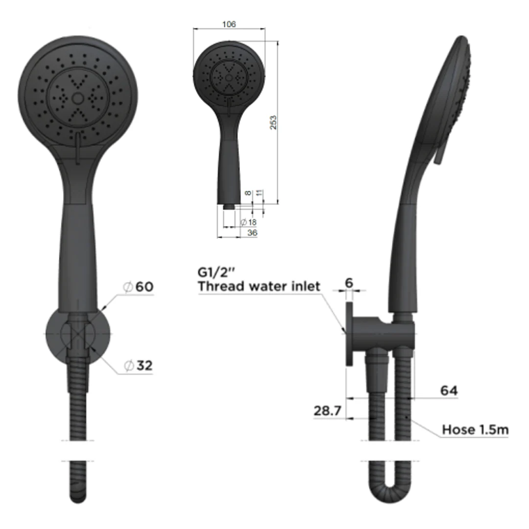 Meir Round Three Function Hand Shower On Fixed Bracket Champagne - Image 2