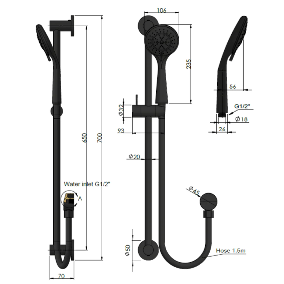 Meir Round Three Function Hand Shower On Rail Column Lustre Bronze - Image 2