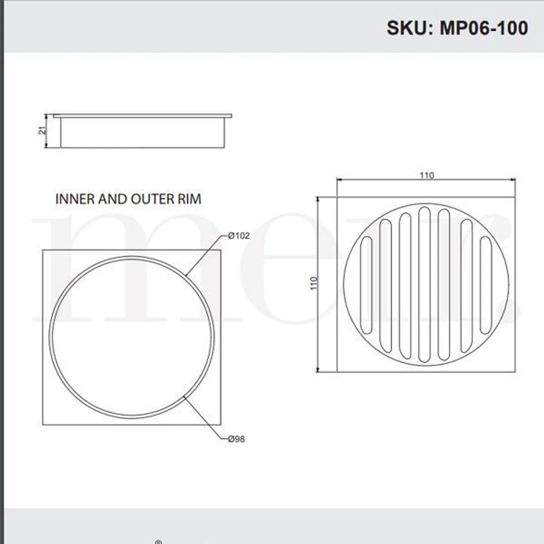Meir Square Floor Grate Shower Drain 100Mm Outlet Matte Black - Image 2