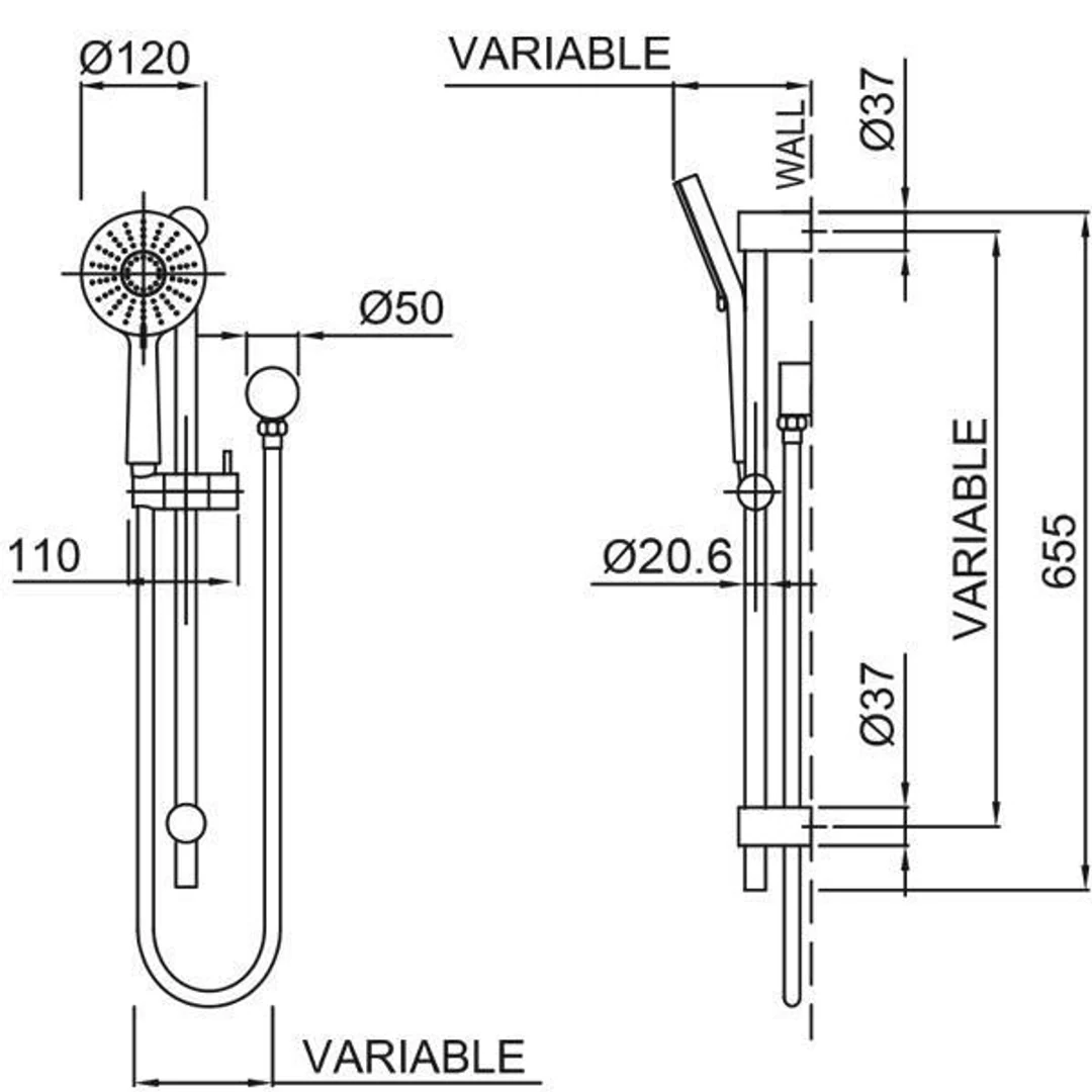 Methven Krome 120 3 Function Rail Shower - Image 4