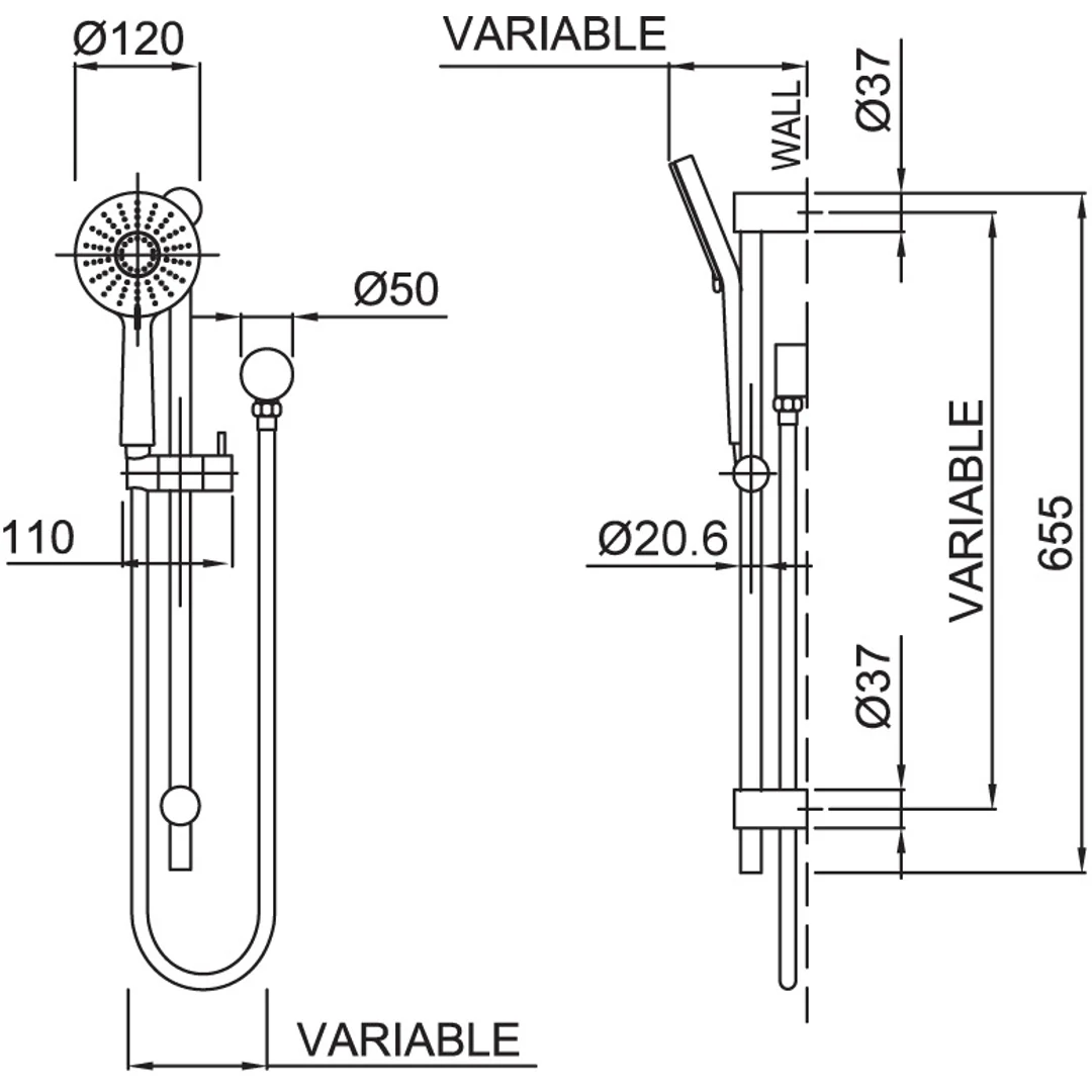 Methven Krome Rail Shower Airstream Matte Black 17-7226Mbk - Image 3