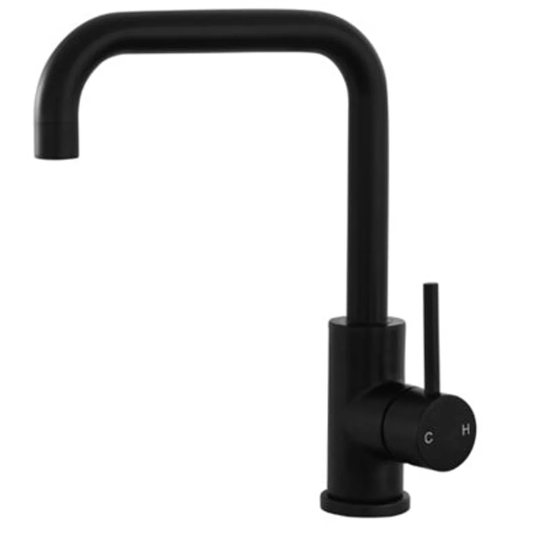 Milan Round Pin Lever 'Squared Neck' Gooseneck Sink Mixer - Black - Image 2
