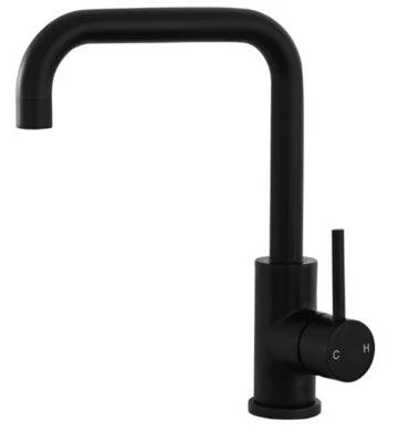 Milan Round Pin Lever 'Squared Neck' Gooseneck Sink Mixer - Black - Image 3