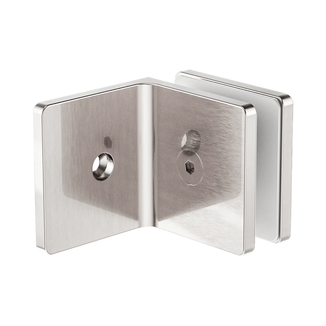 Nero 90 Degree Glass To Wall Bracket 10Mm Glass Brushed Nickel
