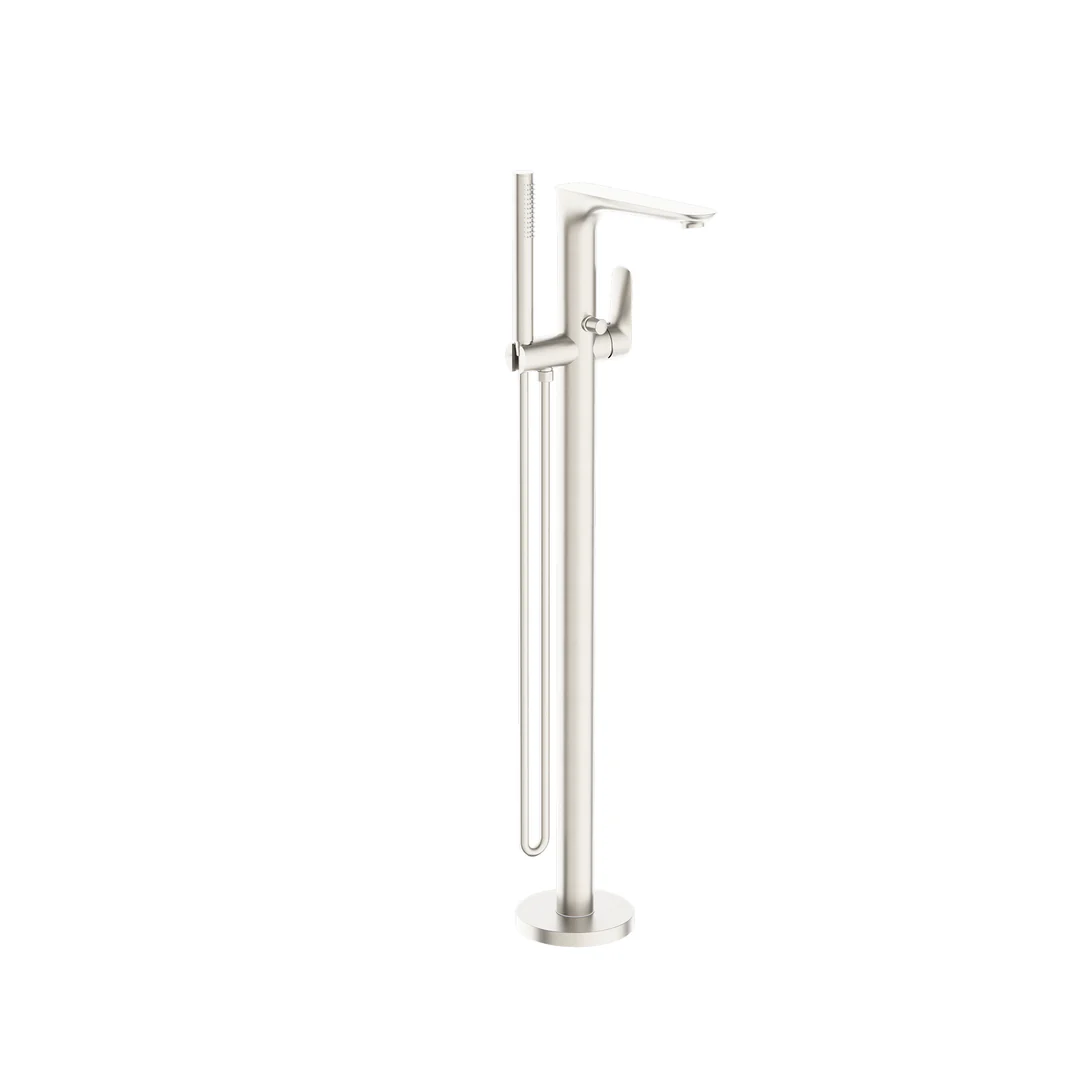 Nero Bianca Floor Standing Bath Mixer Brushed Nickel - Image 4