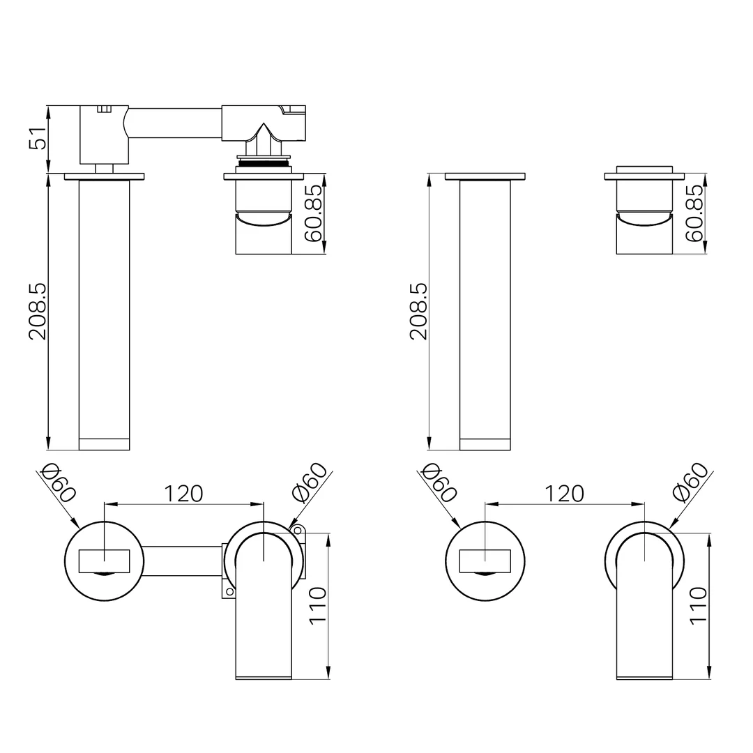 Nero Bianca Wall Basin/Bath Mixer Separate Back Plate 187Mm Brushed Bronze - Image 2