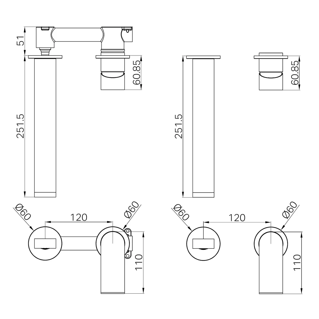 Nero Bianca Wall Basin/Bath Mixer Separate Back Plate 230Mm Brushed Bronze - Image 2