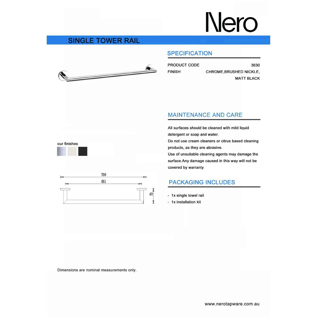 Nero Dolce 700Mm Single Towel Rail Chrome - Image 4