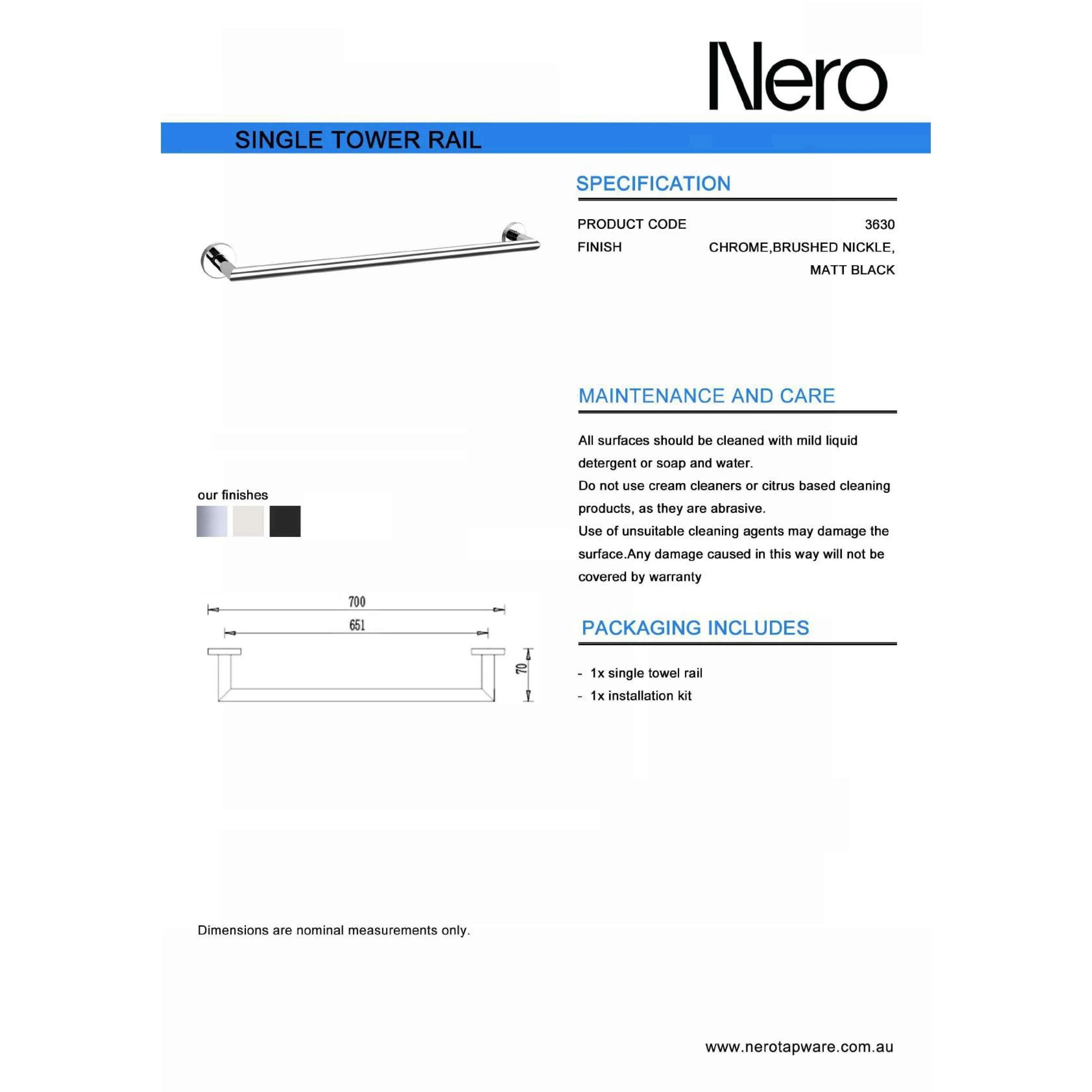 Nero Dolce 700Mm Single Towel Rail Chrome - Image 8