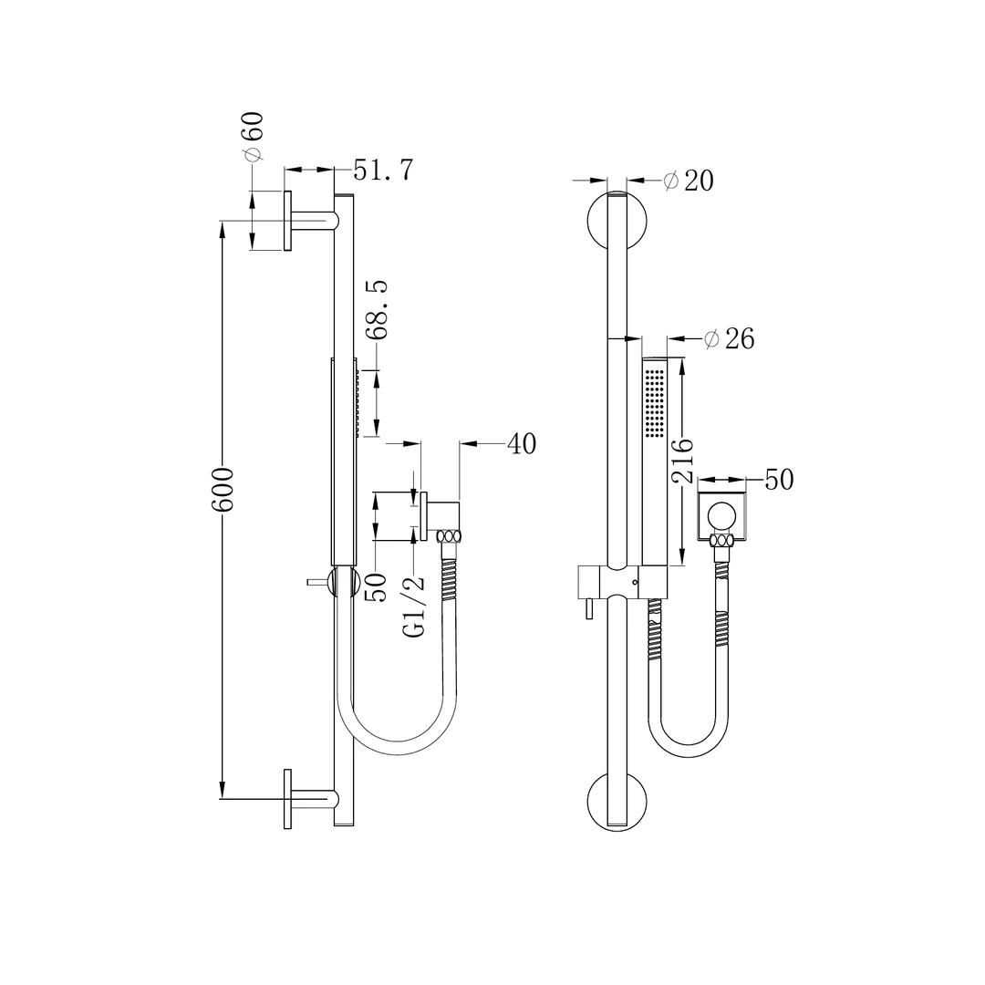 Nero Dolce Shower Rail With Slim Hand Shower Chrome - Image 3