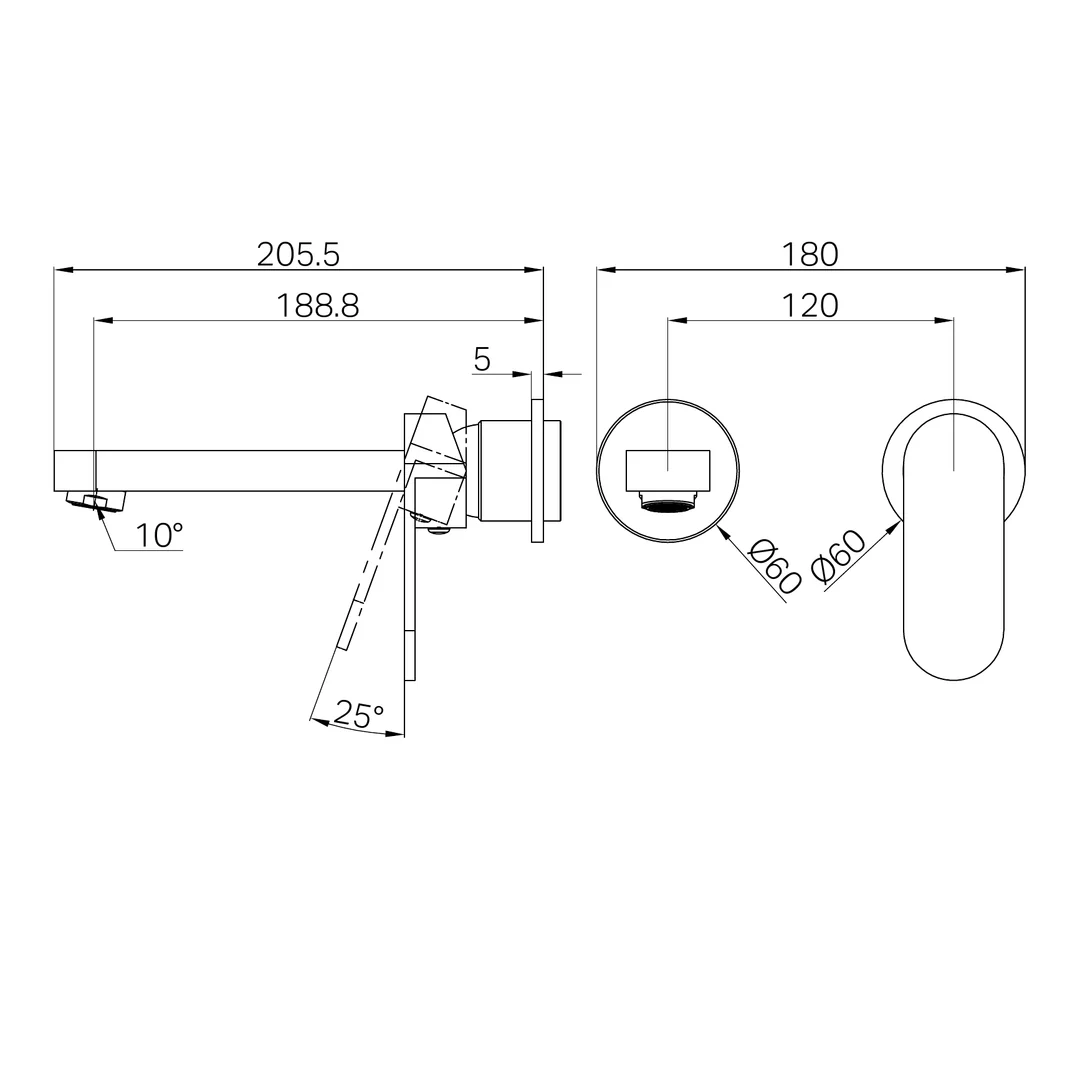 Nero Ecco Wall Basin/Bath Mixer Separate Back Plate 60Mm Trim Kits Only Brushed Gold - Image 2