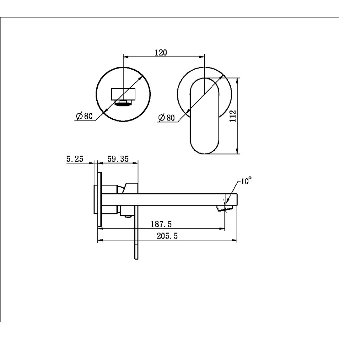 Nero Ecco Wall Basin/Bath Mixer Separate Back Plate Brushed Nickel Nr301310Bbn - Image 2