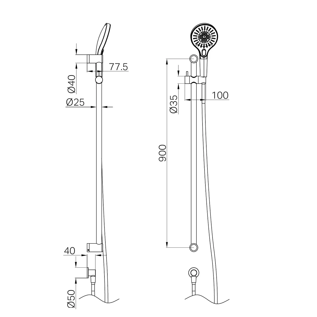 Nero Mecca Care 25Mm Grab Rail And Adjustable Shower Rail Set 900Mm Brushed Gold - Image 3
