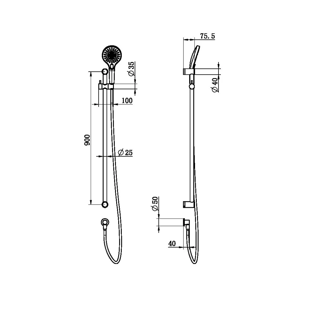 Nero Mecca Care 25Mm Grab Rail And Adjustable Shower Rail Set 900Mm Brushed Nickel - Image 5