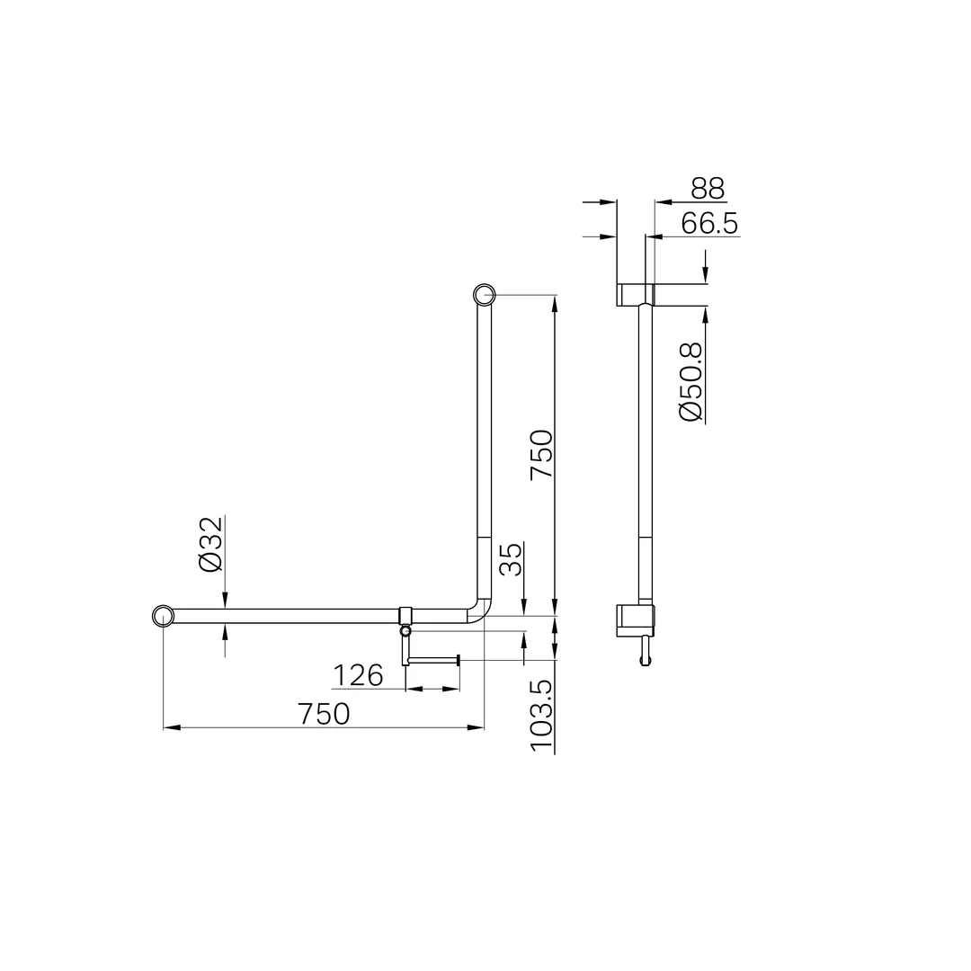 Nero Mecca Care 32Mm 90 Deg. Nz4121 Grab Rail 750X750Mm C/W Roll Holder Brushed Bronze - Image 2