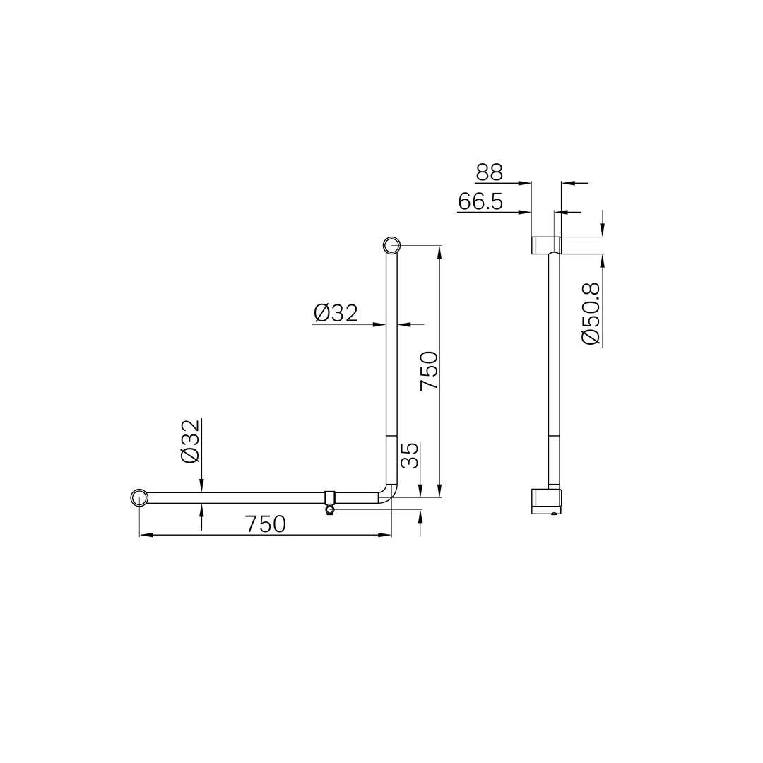 Nero Mecca Care 32Mm 90 Degree Nz4121 Accessible Toilet Grab Rail 750X750Mm Chrome - Image 2