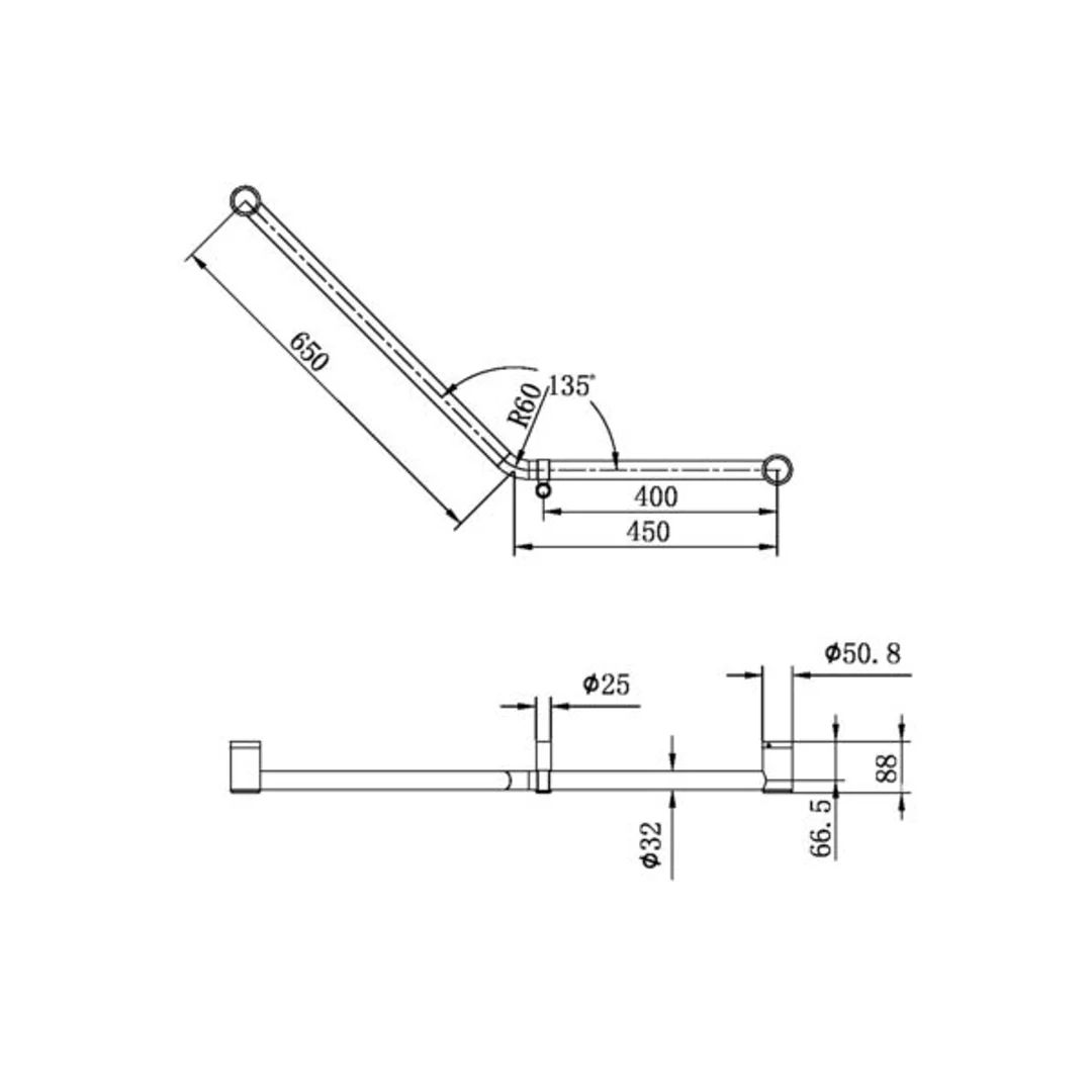 Nero Mecca Care 32Mm Ambulant 45 Degree Bent Tube Grab Rail 450X650Mm Gun Metal - Image 2