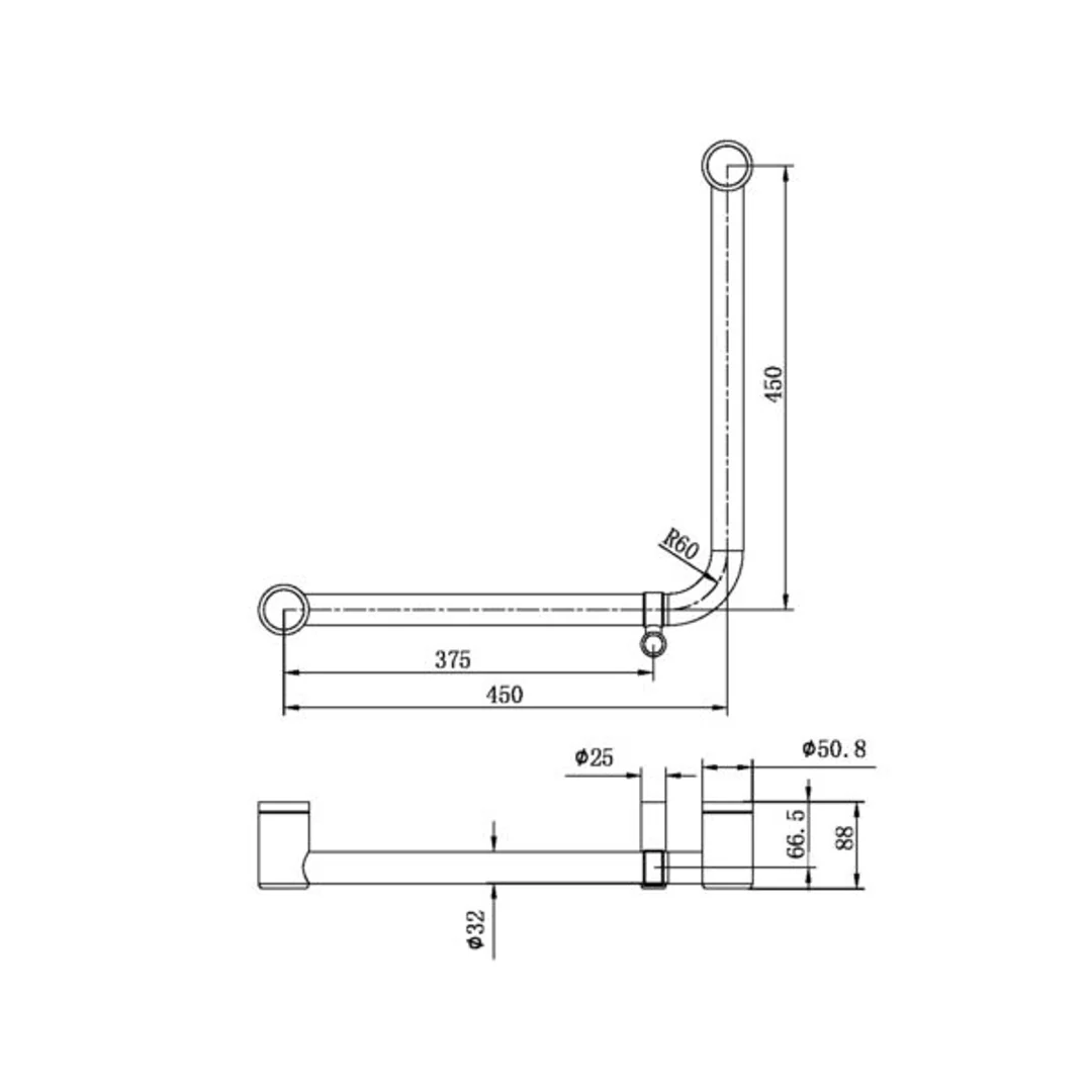 Nero Mecca Care 32Mm Ambulant 90Degree Bent Tube Grab Rail 450X450Mm Chrome - Image 3