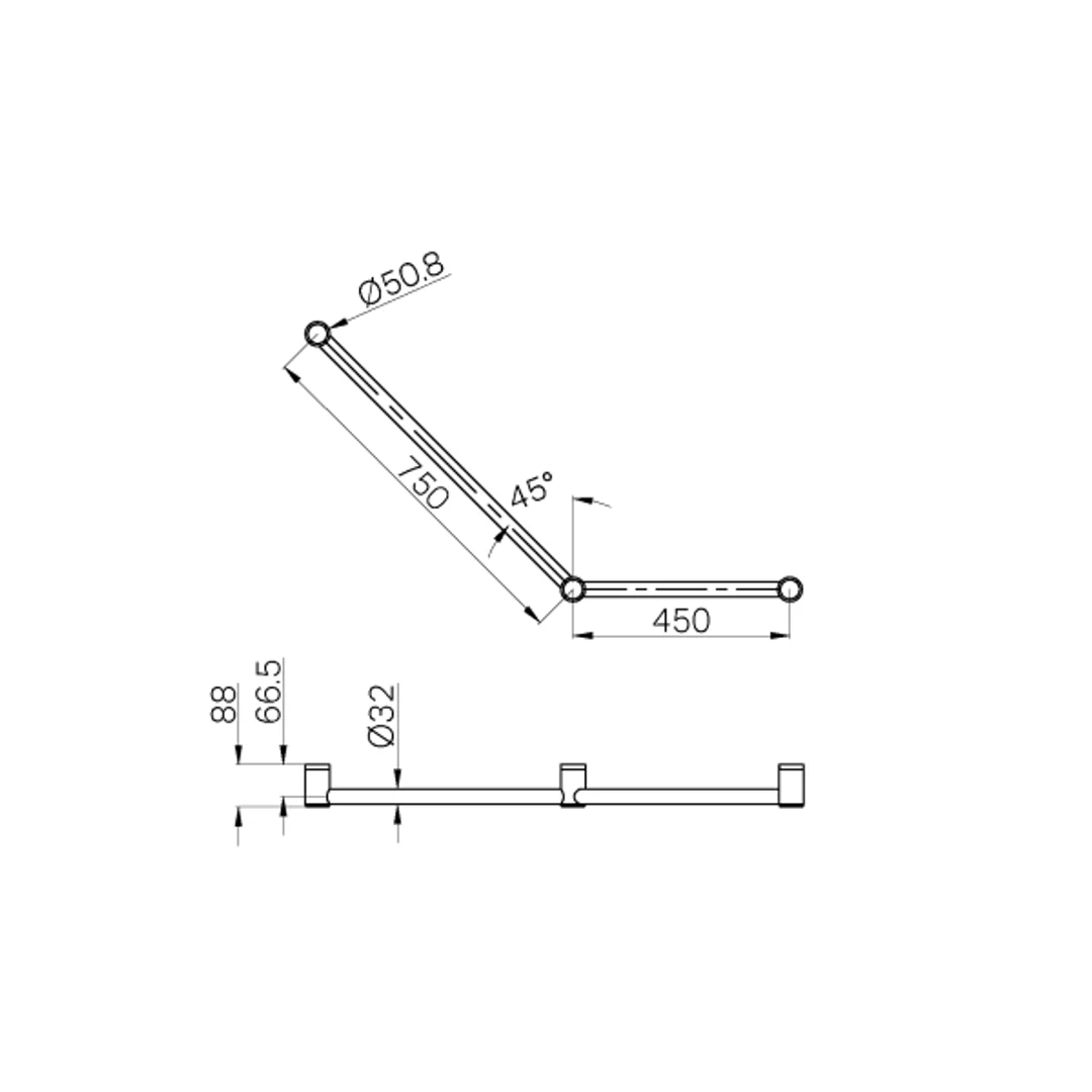 Nero Mecca Care 32Mm Ambulant Toilet Grab Rail 45 Degree 750X450Mm Brushed Gold - Image 3