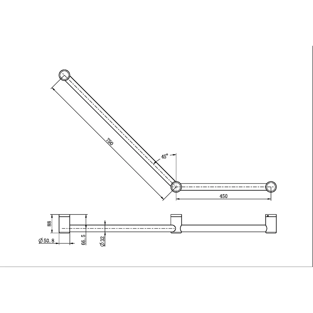 Nero Mecca Care 32Mm Ambulant Toilet Grab Rail 45 Degree 750X450Mm Brushed Nickel - Image 4
