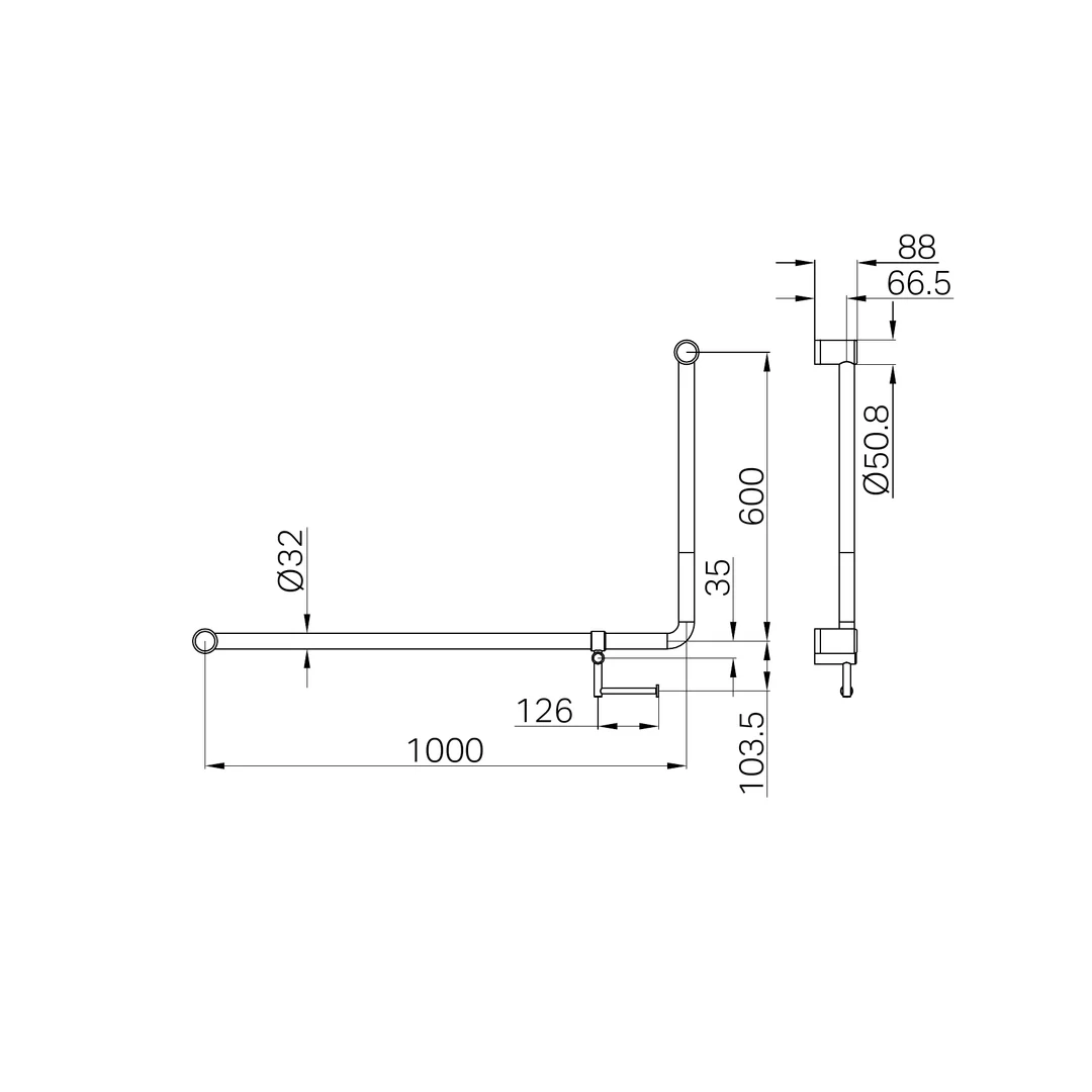 Nero Mecca Care 32Mm Dda 90 Deg. Grab Rail 600X1000Mm C/W Toilet Roll Holder Chrome - Image 2