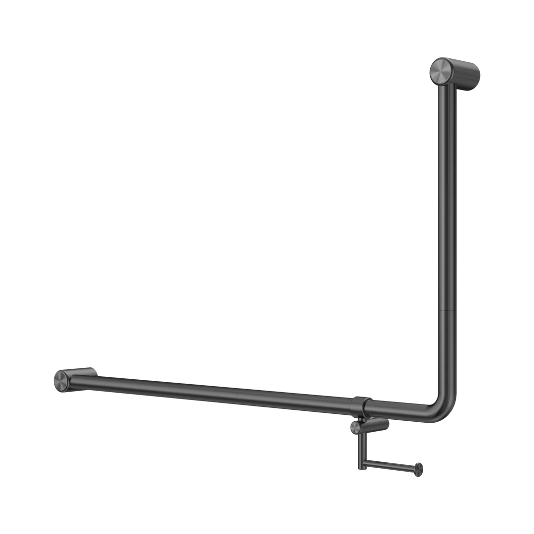 Nero Mecca Care 32Mm Dda 90 Deg. Grab Rail 600X1000Mm C/W Toilet Roll Holder Gun Metal