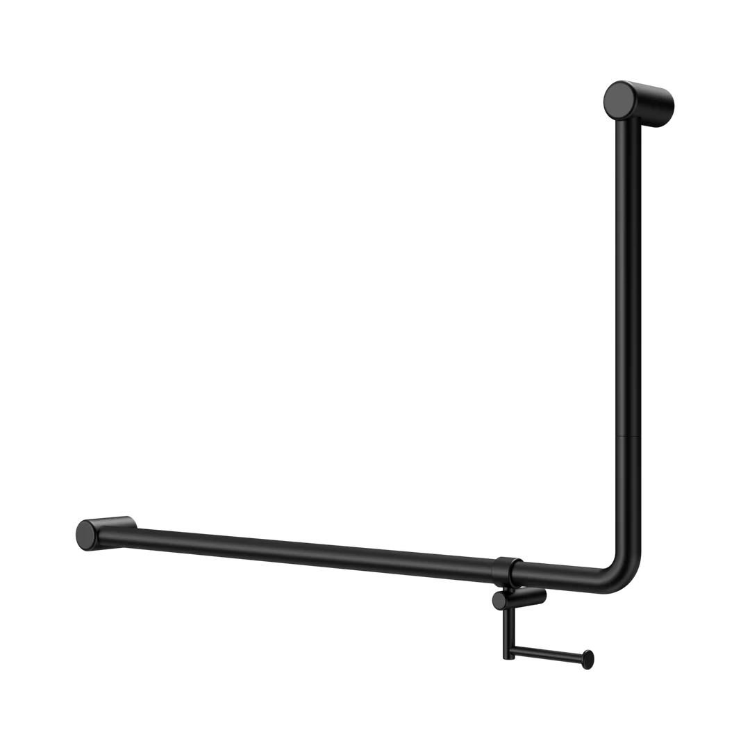 Nero Mecca Care 32Mm Dda 90 Deg. Grab Rail 600X1000Mm C/W Toilet Roll Holder Matte Black