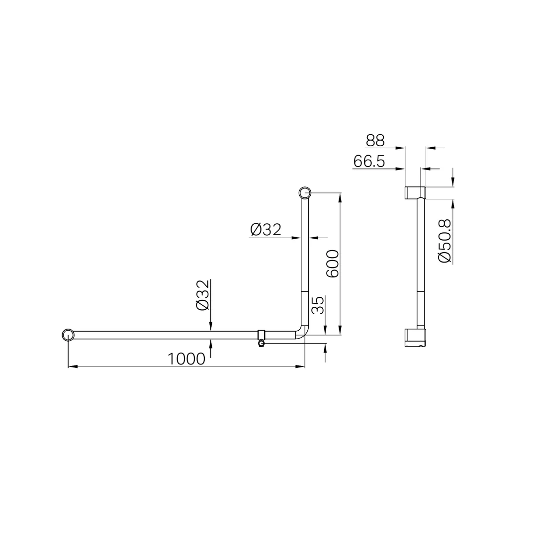 Nero Mecca Care 32Mm Dda Accessible Toilet 90 Degree Tube Grab Rail 600X1000Mm Gun Metal - Image 2