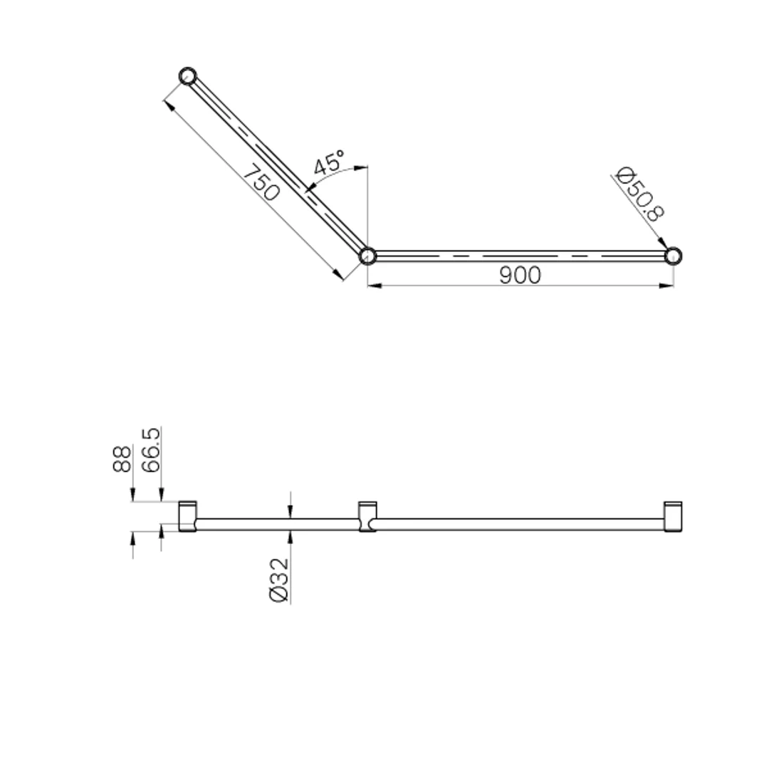 Nero Mecca Care 32Mm Dda Grab Rail Set 45 Degree 750X900Mm Chrome - Image 3