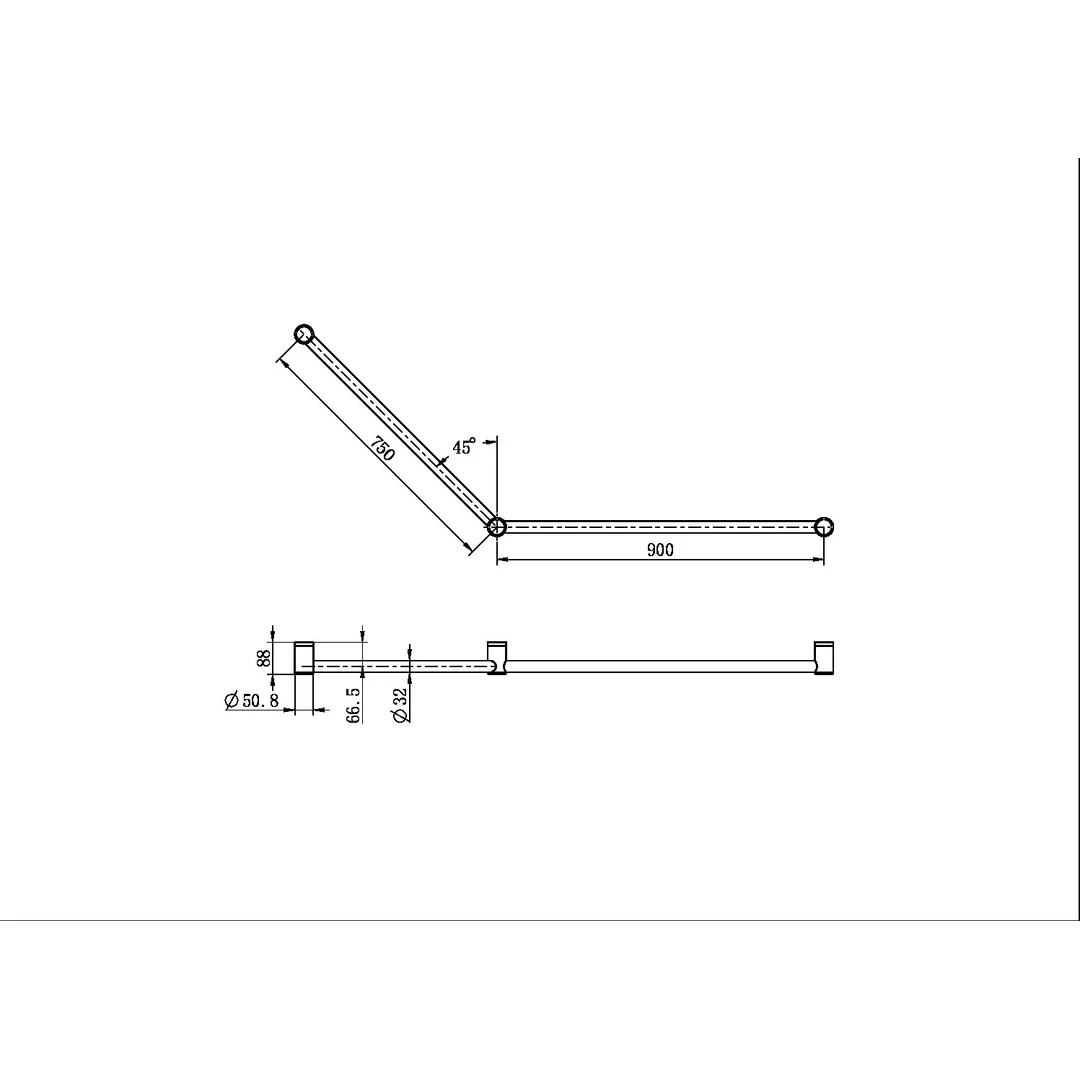 Nero Mecca Care 32Mm Dda Grab Rail Set 45 Degree 750X900Mm Chrome - Image 4