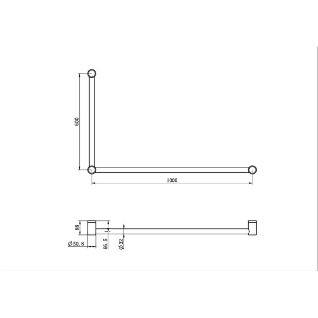 Nero Mecca Care 32Mm Dda Grab Rail Set 90 Degree 600X1000Mm Chrome - Image 3