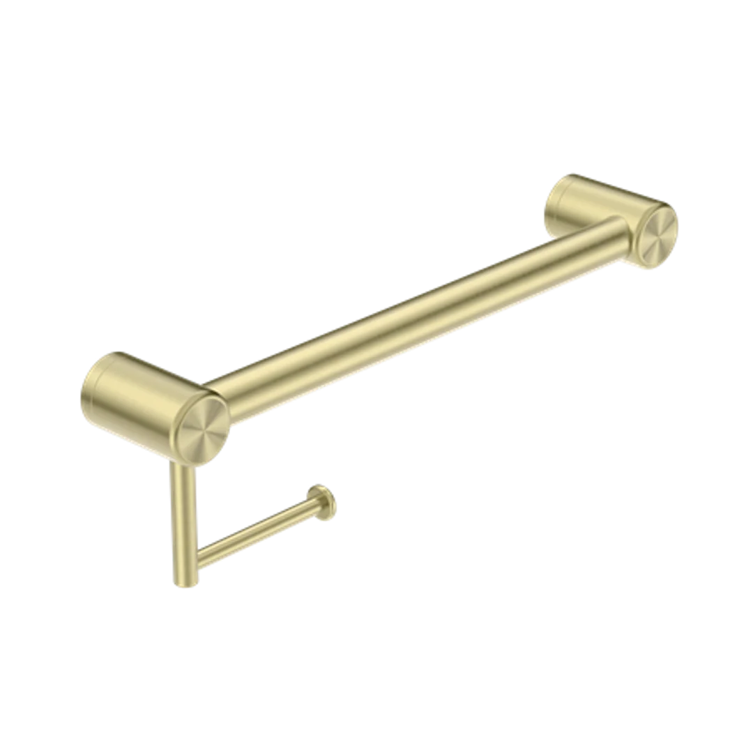 Nero Mecca Care 32Mm Grab Rail With Toilet Roll Holder 450Mm Brushed Gold